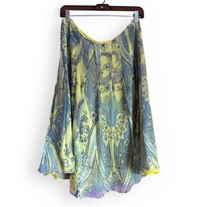 Anne Klein Yellow Blue Paisley Floral Skirt Size 10 Silk Lined